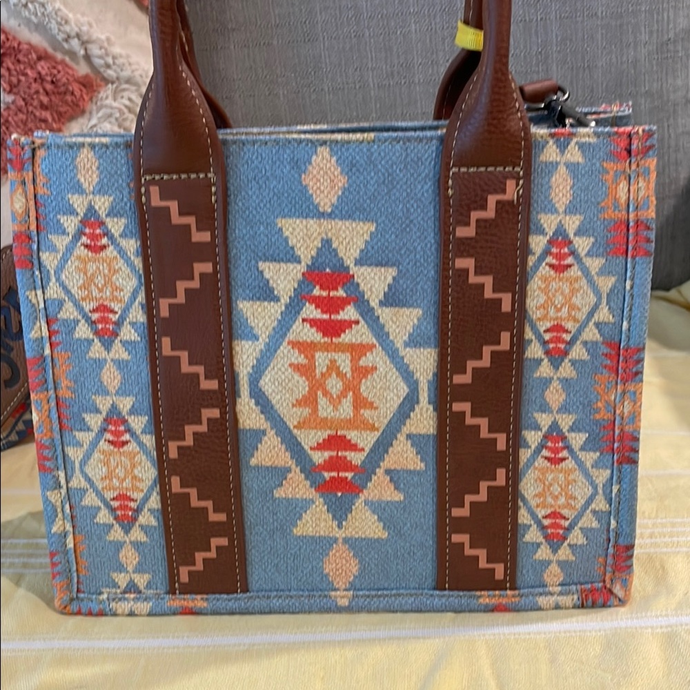 Wrangler Blue and Brown Crossbody Bag with Southwestern Flair - Picture 4 of 6